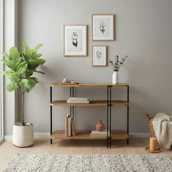 Decortie Notus 3 Tier Open Console Table with Metal Frame