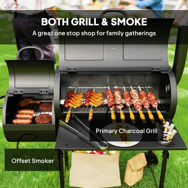 Bobobiy Barbecue Grill Portable Outdoor Charcoal BBQ Grill with Offset Smoker 109 x 60 x 120 cm Black