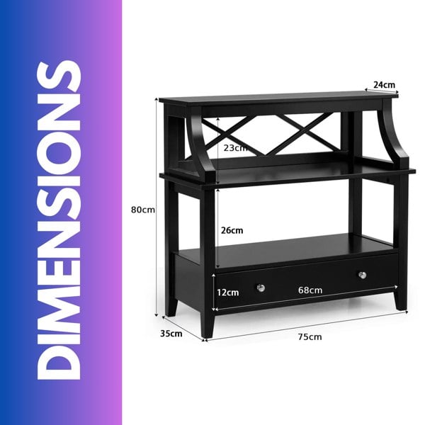Rafaelo Mobilia Modern 3 Tier Console Table With 2 Drawers And Storage Shelves Black