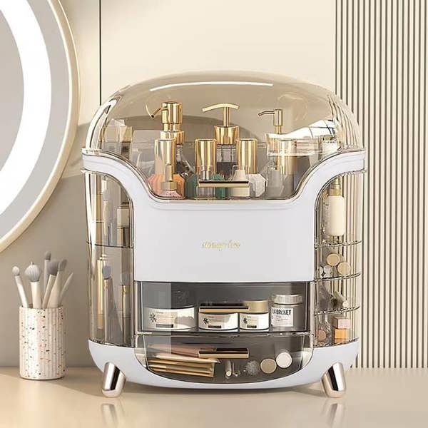 Dyzi Elegant Clear Dustproof Makeup Organizer 2 Drawers & Handle