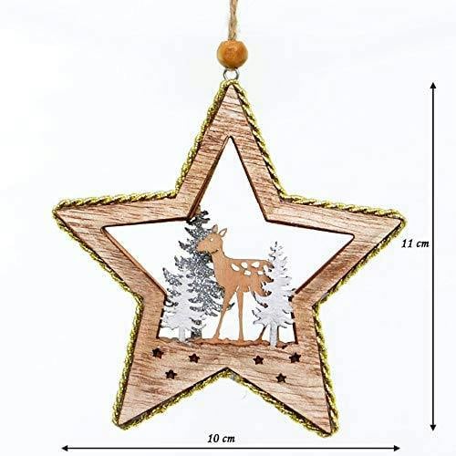 10 x 11 cm Wooden Christmas Hanging Decoration with Standing Deer and Star Shape image 4