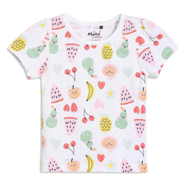 Mini Cuddles Baby Girls Fruit Print Dungaree 2pc Set , Multicolour