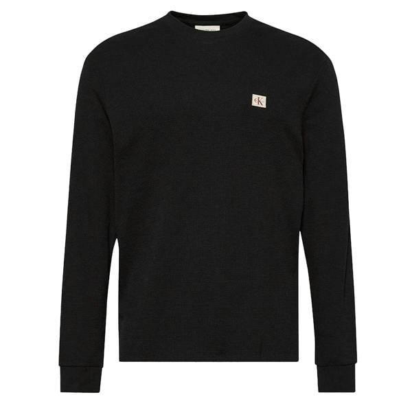 Calvin Klein Mens Waffle Long-Sleeved T-Shirt - Black - 
