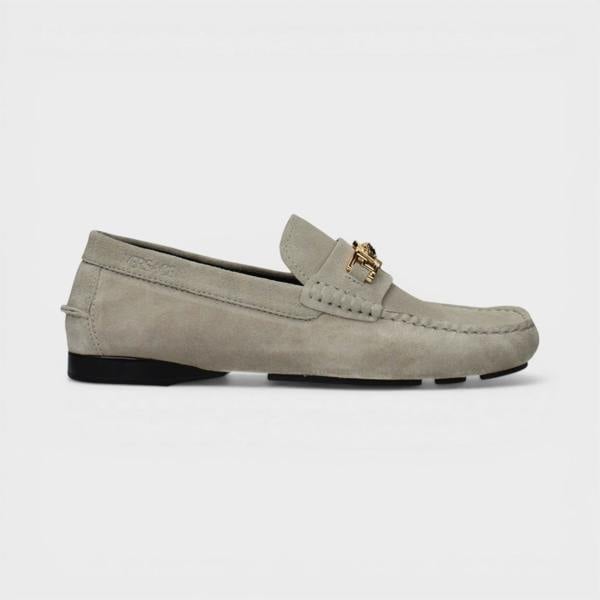 Versace Driver Suede Leather Loafers Grey