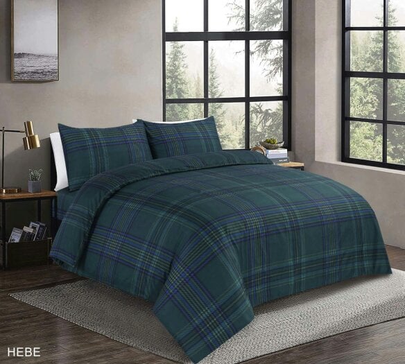 Night Zone Hebe Tartan Check Microfibre Duvet Cover Set – Soft Easy Care Bedding