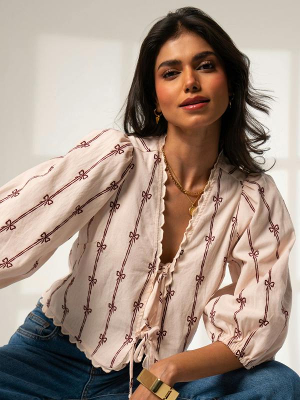 Rose & Nancy Beatrix Pink Cord Embroidered Shirt