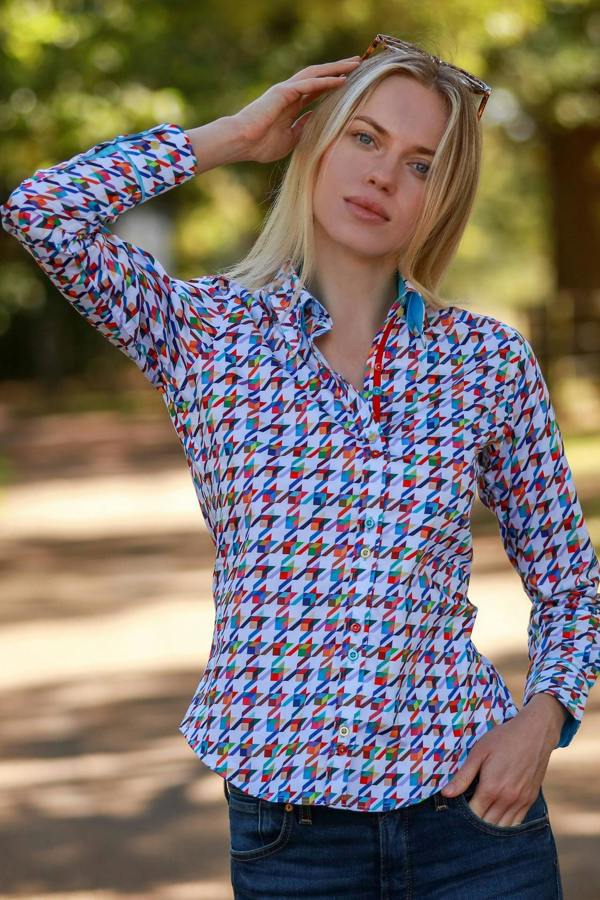 KALEIDOSCOPE HOUNDSTOOTH WOMENS  PRINT SHIRT - Premium Men's Patterned Shirt by Claudio Lugli | Bold Design, Tailored Fit, Best Printed Shirts