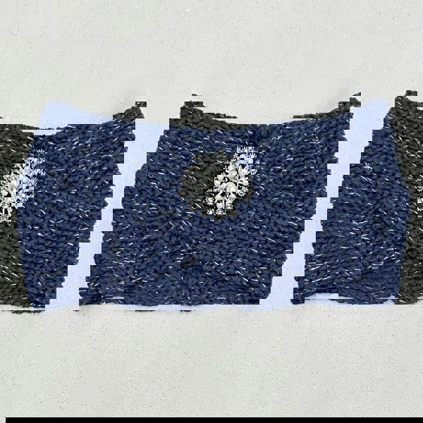 Winter Headband Navy with Pearl Brooch in Organic Cotton Lurex Ear Warmer