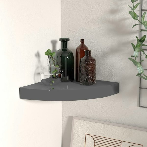 Berkfield Floating Corner Shelf High Gloss Grey 25x25x3.8 cm MDF