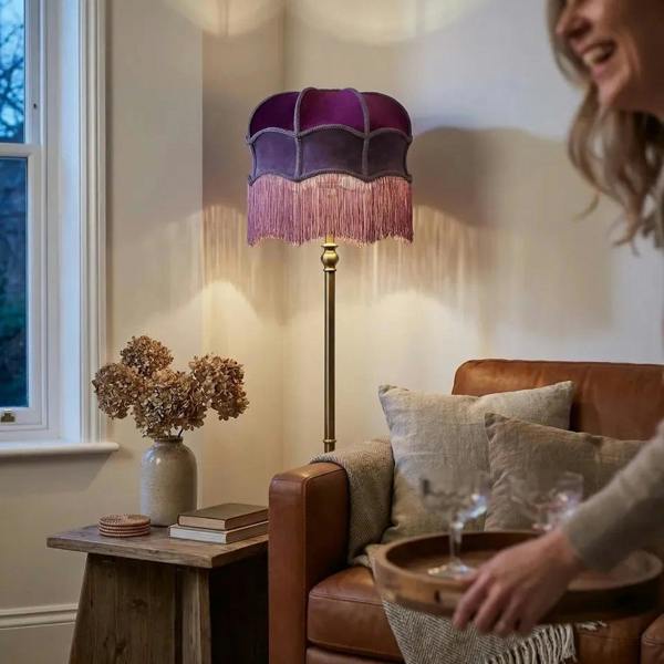 Double Tier Lilac and Purple Velvet Victorian Lamp Shade with Tassels Image 6