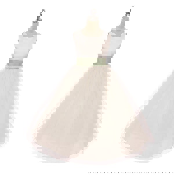 White dress with sage sash 