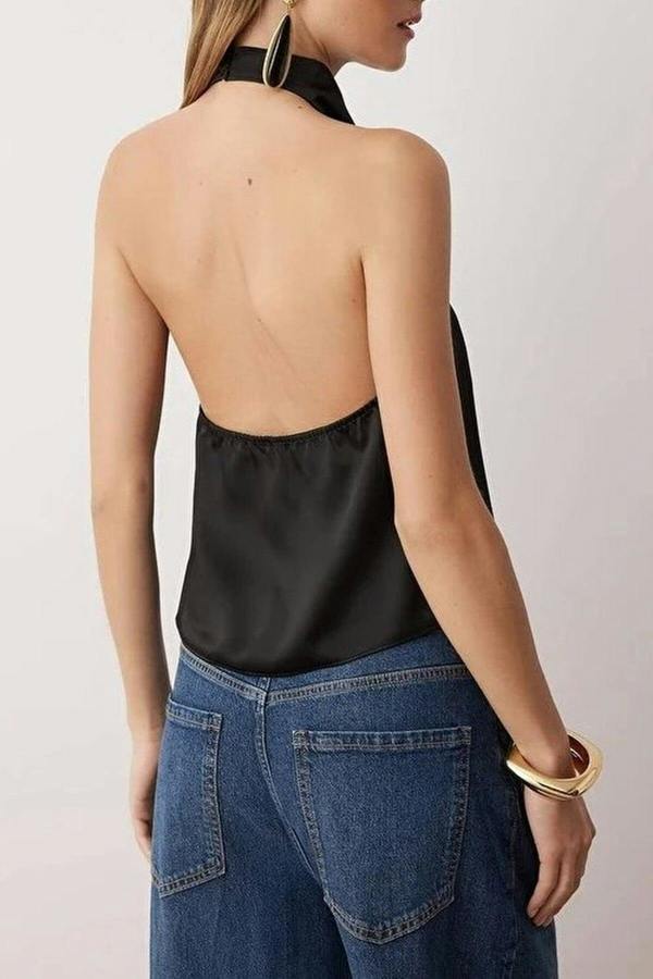 WOVCOR Satin V-Neck Party Blouse