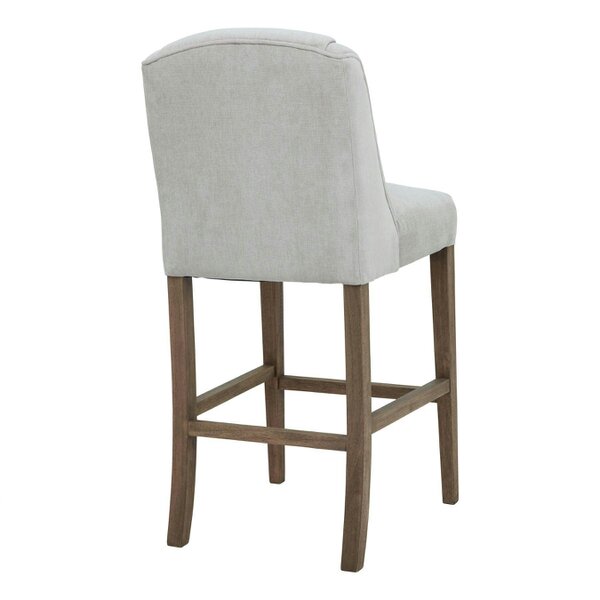 Wyld Haus Parma Arched Warm Grey Upholstered Wooden Bar Stool Wooden Legs