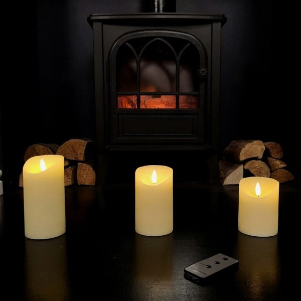 Samuel Alexander Set of 3 Battery Operated Flickering LED Candle Christmas Decoration with Timer