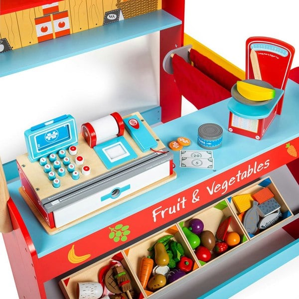 Bigjigs Toys Wooden Village Shop Bundle, With Trolley, Till, Scales And More