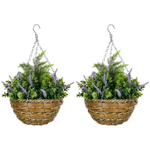 Wyld Haus Georatti Set Of 2 Hanging Artificial Lavender Flower Pots For Indoor Display