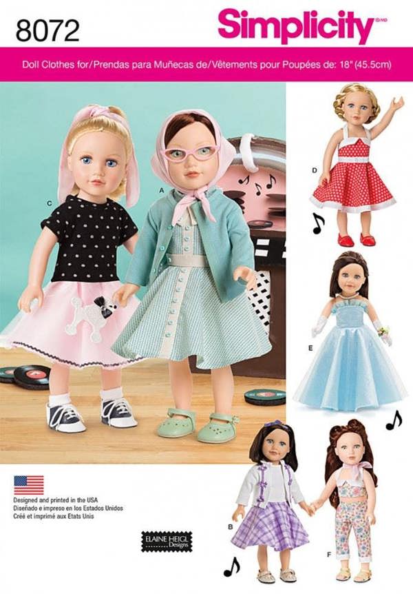 Simplicity Sewing Pattern 8072, Doll Clothes One Size - Easy
