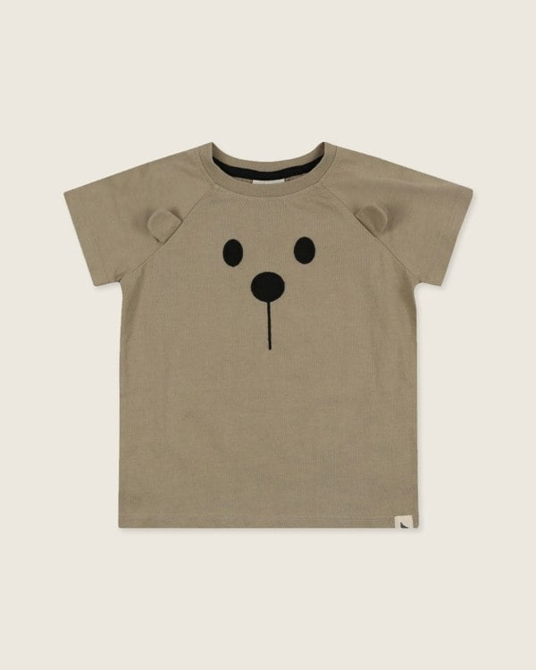 organic cotton Beige Bear Face Print Top - image 1