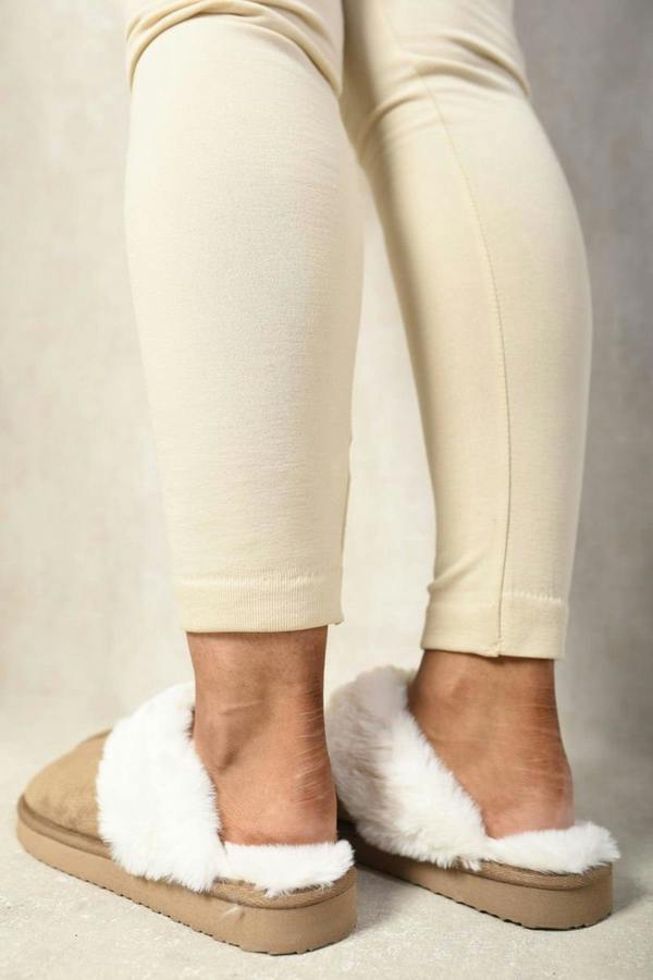 Josie Fuzzy Faux Fur Lined Slip-on Slippers - Camel
