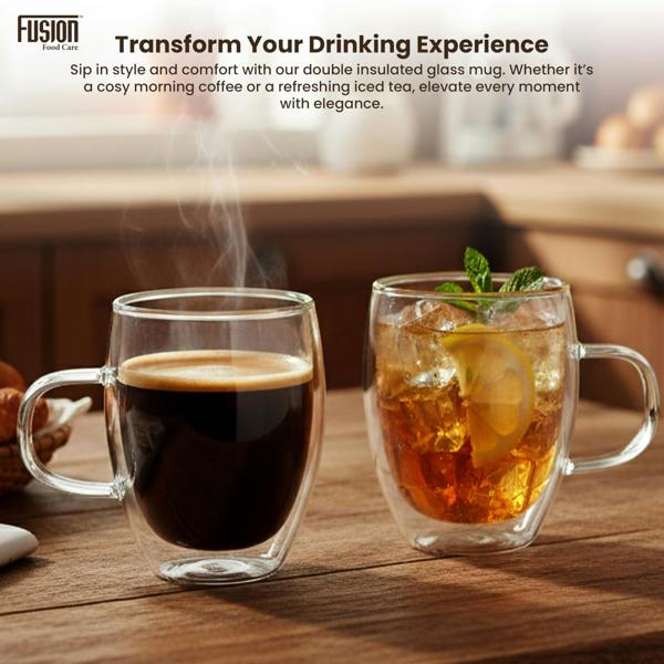 Fusion Food Care Double Walled Coffee Glasses Mugs Pack of 2 Cappuccino Latte Macchiato Glasses Cups