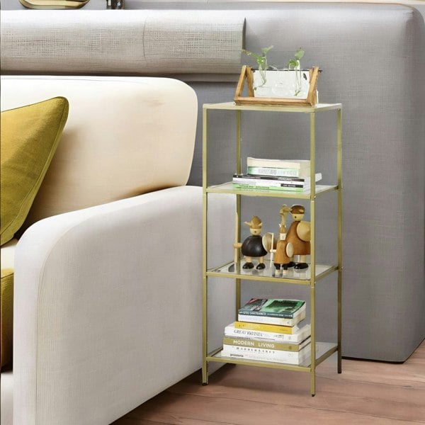 Rafaelo Mobilia Glass 4 Tier Side End Table Gold