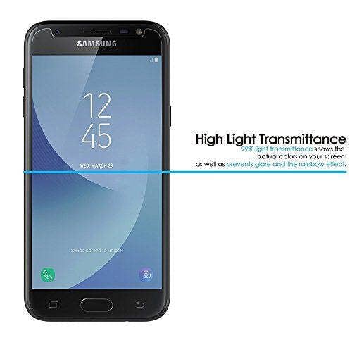 Samsung Galaxy J3 2017 Protector, Tempered Glass Protective Films Invisible Transparent Clear Protection Display Shield - (Pack of 3)