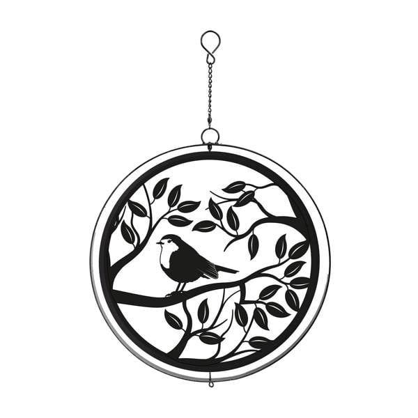 EDH Door Hardware Metal Robin in Tree Silhouette Wind Spinner Garden Ornament - Black 28cm - Eye-Catching Art for Outdoor Spaces