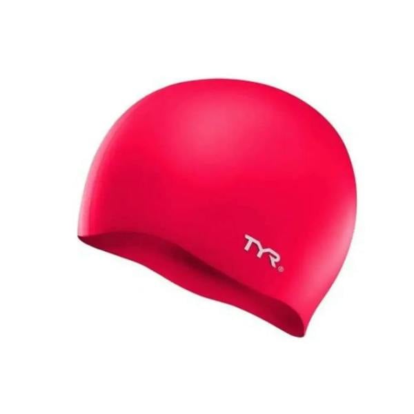 Red TYR wrinkle free silicone swim cap with front logo