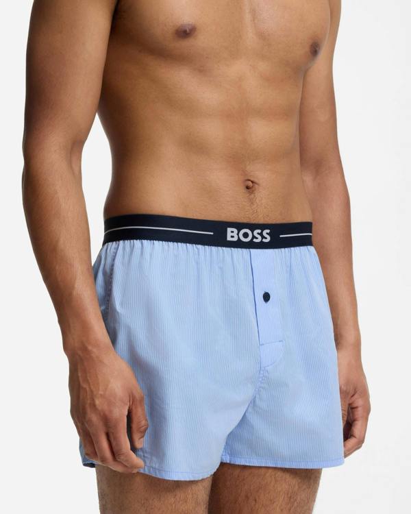 BOSS Orange Boxer 2 - Pack Mens Cotton Pyjama Shorts with Logo Waistbands - Open Blue 471 | CHO | Designer Mens Shorts