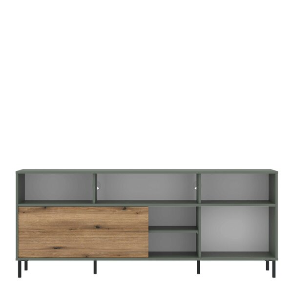 Wyld Haus Spentrup Olive Green and Natural Oak Wood Tall TV Cabinet 1 Door