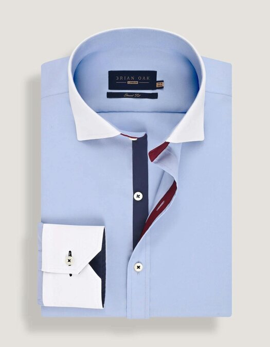 Men's Powder Blue Formal Shirt with White Collar & Cuffs