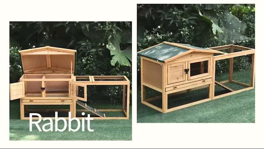Pawhut Wooden Rabbit Hutch with Run, Asphalt Roof, Pull-Out Tray, Ramp, Yellow