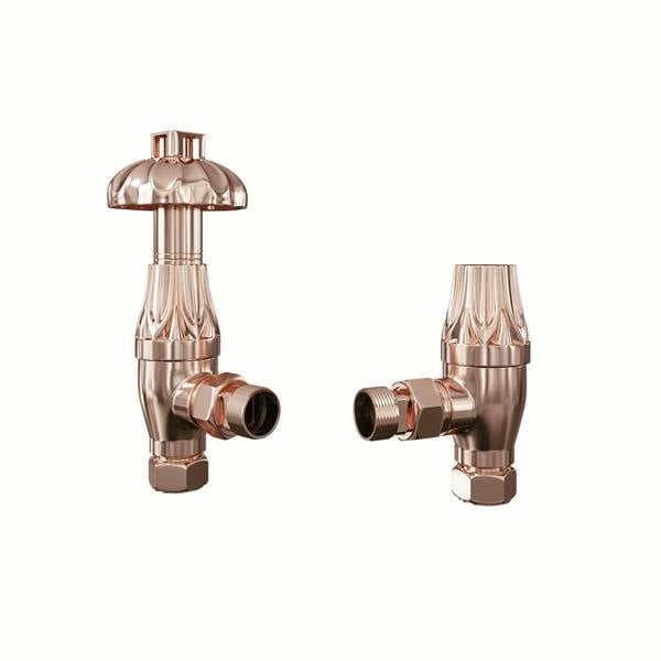 Flode Traditional Style Angled TRV & Lockshield | 15mm x 1/2" | Copper