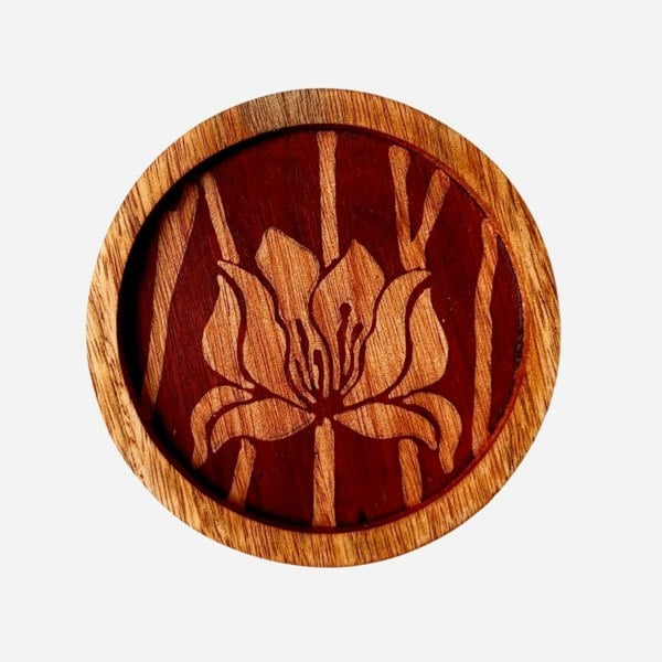 Batik Ying Lotus Mahogany Wood Coaster