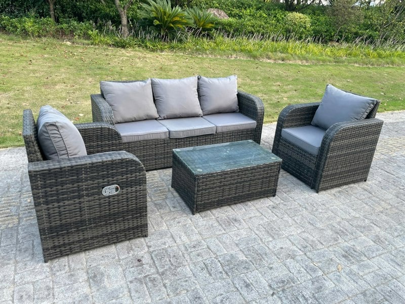 Fimous PE Rattan Garden Furniture Set Adjustable Chair Sofa Lounge Sofa Set Oblong Coffee Table