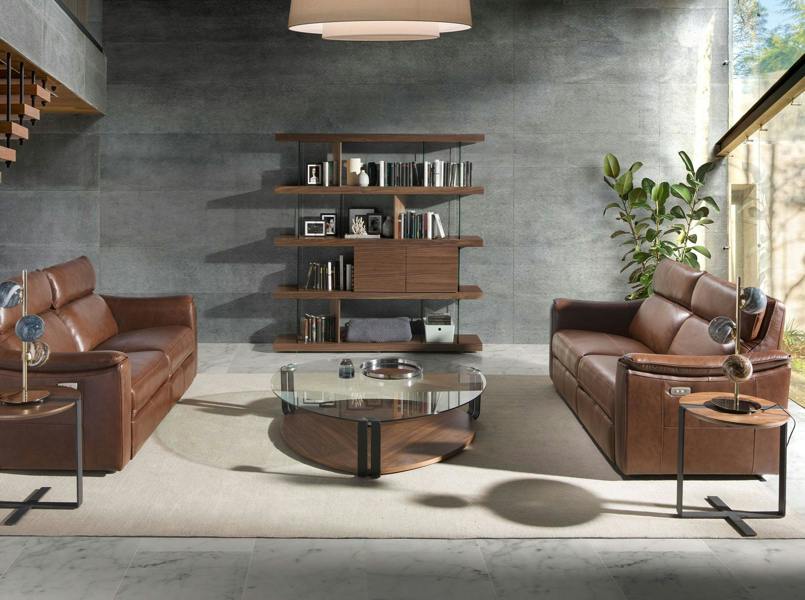 Angel Cerdá Round Corner Table Walnut and Black Steel 2054