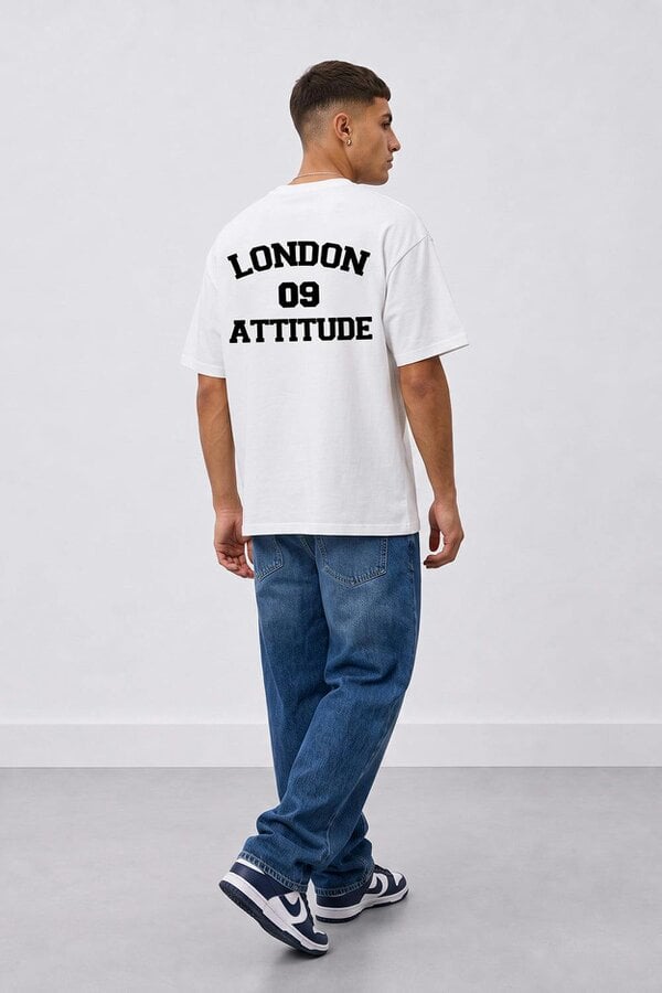 London Attitude Oversized Heavyweight T-Shirt with Varsity Back Print