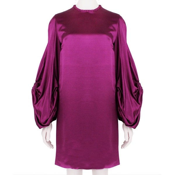 Alexander McQueen luxurious silk satin tunic dress in a rich byzantium purple