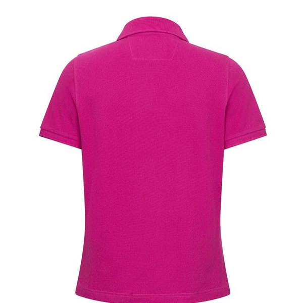 Back view of Hoggs of Fife Cora polo shirt in berry, showing shaped fit and soft stretch fabric for outdoor comfort