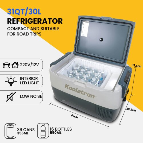 Koolatron Fridge Freezer Electric Cool Box 30L Cooler Box Portable 12v Camping Car Fridge For Campervan Perfect for Road Trips Compressor Cooling