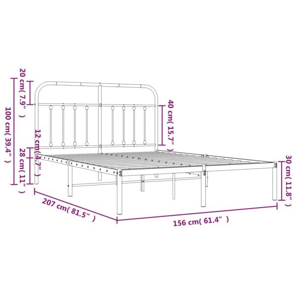 Berkfield Metal Bed Frame with Headboard Black 150x200 cm
