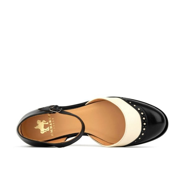 Embassy London Gigot - Black & Cream - Women's closed heel round toe leather flat sandal