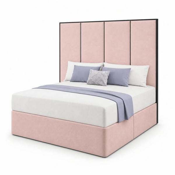 Great British Beds Emma headboard with Contrast Border Divan Bed - Pink Plush