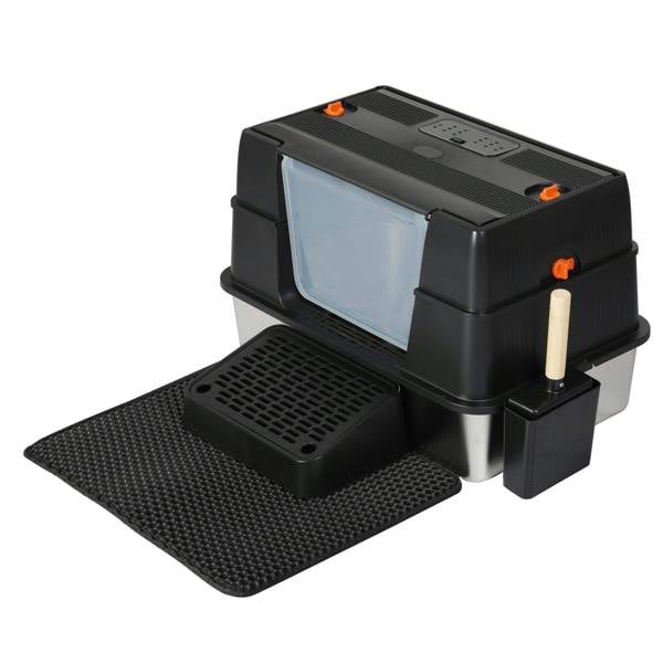 Skylos Cat Litter Box Enclosed Stainless Steel Litter Tray Hooded Covered Toilet