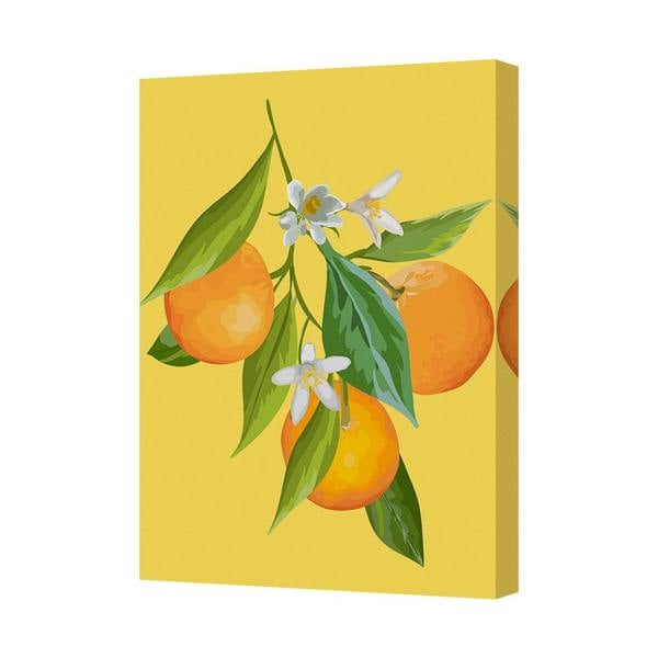 Benjamin Tate Design Orange Citrus Canvas Wall Art Print With Green Leaves