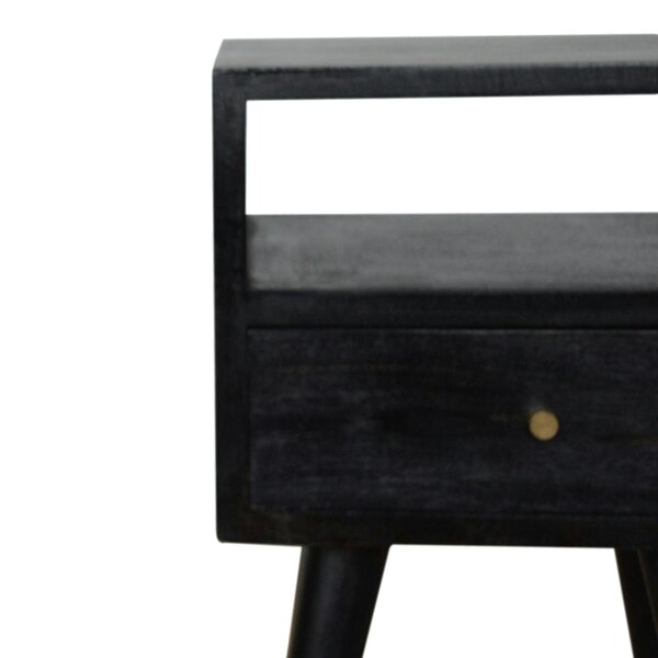 Wyld Haus Kood Mini Black Washed Mango Wood Bedside Table with Drawer and Open Shelf
