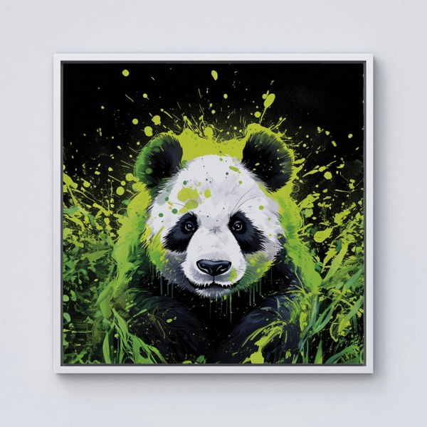 Warren Reed Green Splash Art Panda Face Framed Canvas