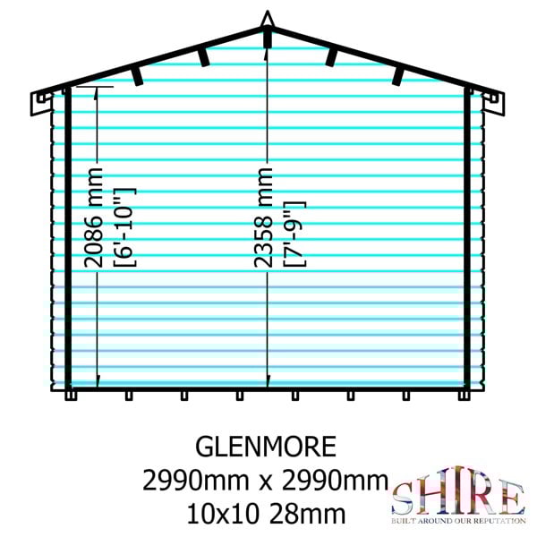 Shire Glenmore 10Gx10 Log Cabin 28mm interlock cladding - Best Shed
