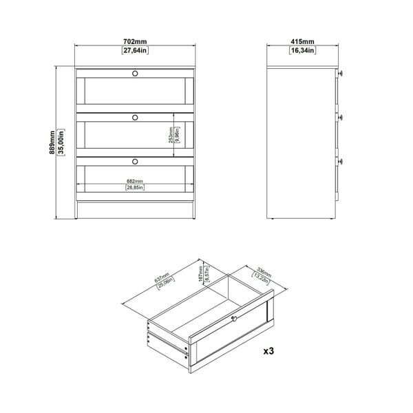 Wyld Haus Cherryfern White Wooden Chest 3 Frame Drawers