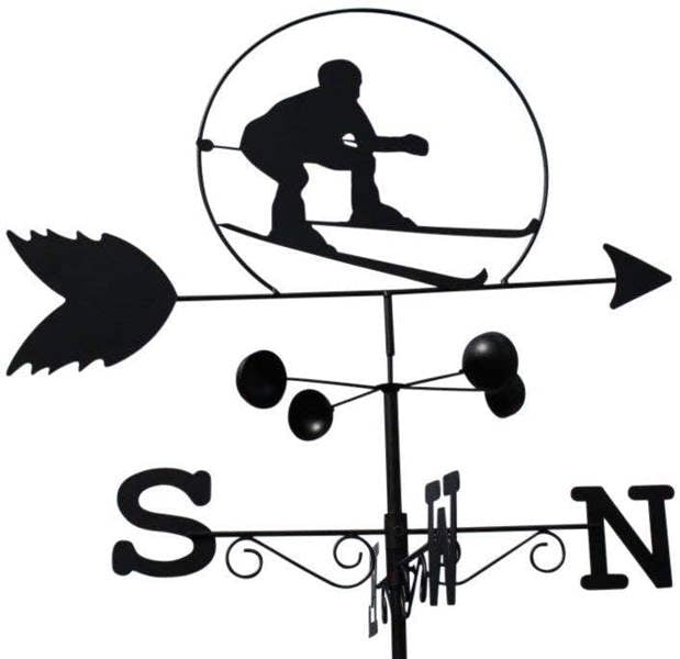 The Garden Marketplace Skier Weathervane, All-Steel Black Painted Weather Vane With Wall Fixings and Ground Spike, Quick Self-Assembly